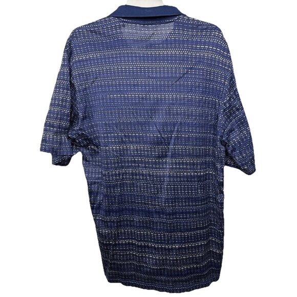Bugatchi Men's L Blue Textured Geometric Mercerized Cotton Knit SS Polo Shirt - Picture 4 of 6